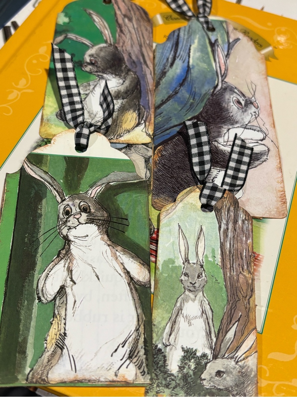 Set of 4 Handmade Velveteen Rabbit Bookmarks | Vintage Storybook Rabbit Tags